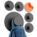 Minismus Handtuchhaken Selbstklebend ohne Bohren, Runde Knaufhaken zum Kleben für Bad und Küche, Schwarze Klebehaken Badezimmer, Haken Selbstklebend Edelstahl, 6er Set