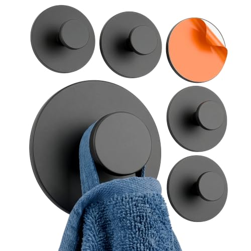 Minismus Handtuchhaken Selbstklebend ohne Bohren Runde Knaufhaken zum Kleben für Bad und Küche Schwarze Klebehaken Badezimmer Haken Selbstklebend Edelstahl 6er Set