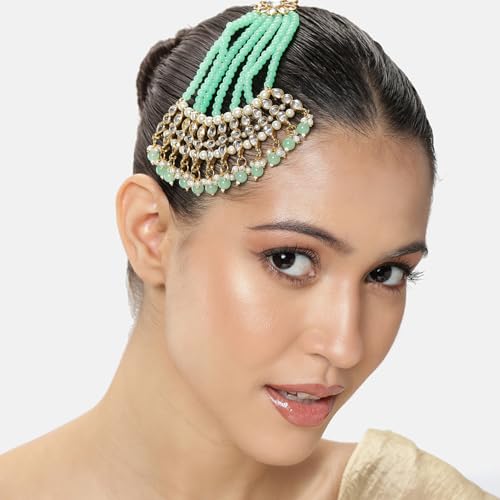 Image of Peora Gold-Plated & White Kundan Pearl Studded & Beaded Jhumar Passa Jewellery