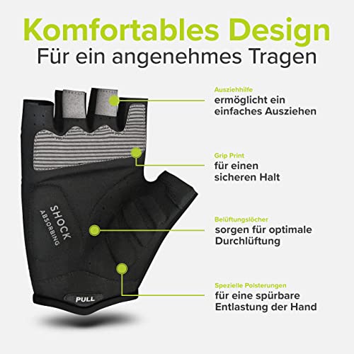 VELMIA Fahrrad Handschuhe Sommer I Mit Ausziehhilfe, Grip Print und Reflektor Sicherheit I fahrradhandschuhe Damen & fahrradhandschuhe Herren, fahrradzubehör MTB