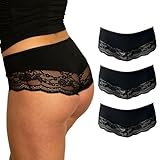 Benonetti Damen Hipster-Panties mit Spitzenverzierung, Set mit 3 Stück, Schwarz (DE/NL/SE/PL,...