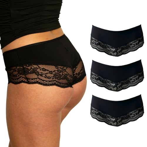 Benonetti Unterhosen Damen Hipster Panties mit Spitze aus Baumwolle Stretch Atmungsaktive Weiche Nahtlose Seamless Frauen Unterwäsche Slip Gr. M - 3er-Pack