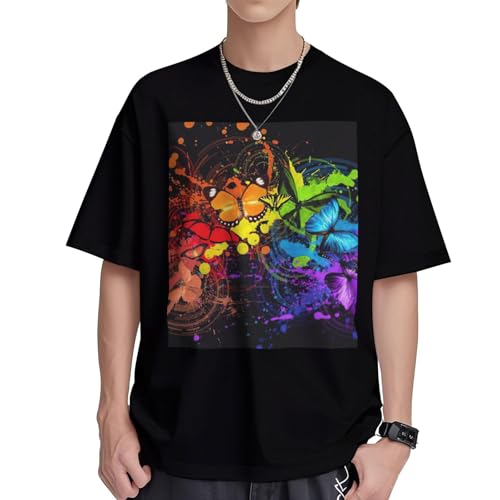 T-shirt imprimé graffiti papillon pour femme tunique ample à manches courtes et col rond