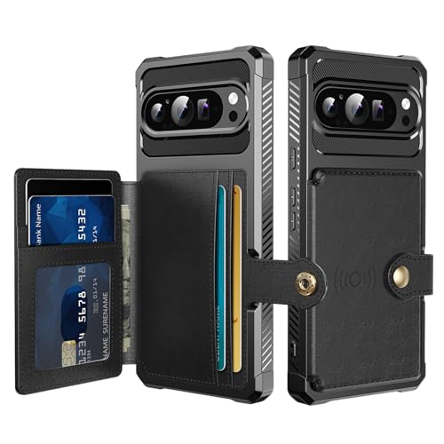 MRRSIWEI Case for Google Pixel 10 Pro XL with Card Holder, Flip PU Leather Heavy Duty Shockproof Wallet Case Cover for Google Pixel 10 Pro XL.C Black