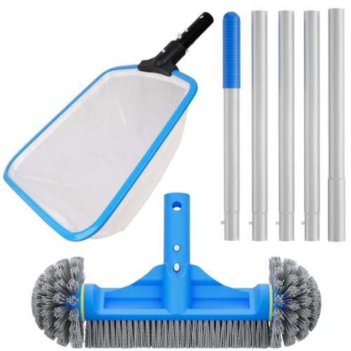TidyMister 3PCS Pool Cleaning Kit - 12.5'' Pool Brush Round & 11'' Pool Skimmer Net Fine Mesh...