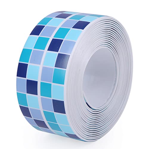 Image of Waterproof Caulk Tape 1.5in x 10.5ft Decorative Self-Adhesive Sealing Strip for Kitchen Bathroom Sink Toilet (Blue Tile)