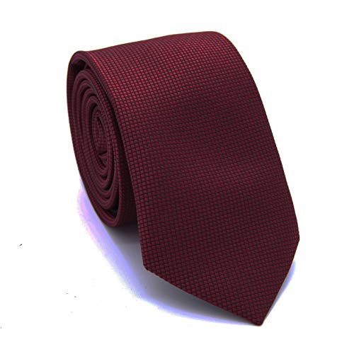 LANSILK Men Business Tie Set - Selección de corbata delgada, gemelos y pañuelo, caja de regalo, 100% seda (Red Burgundy Silk Plain Classic Tie)