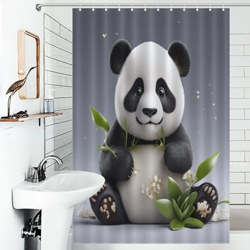 Rideau de douche panda mignon 122x183cm en polyester lavable pour baignoire - 6