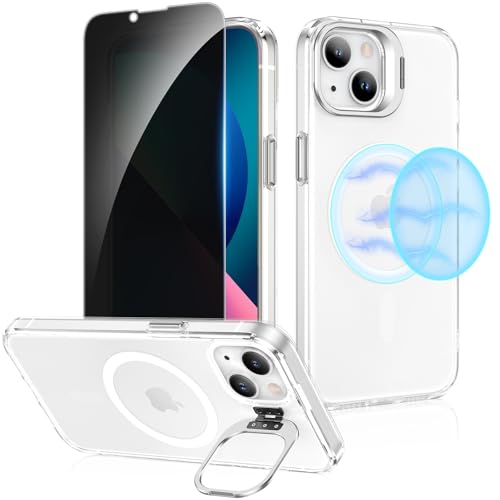 Ruky for iPhone 13 / iPhone 14 Case with Privacy Screen Protector Compatible with MagSafe Translucent Matte Magnetic Phone Cover Clear