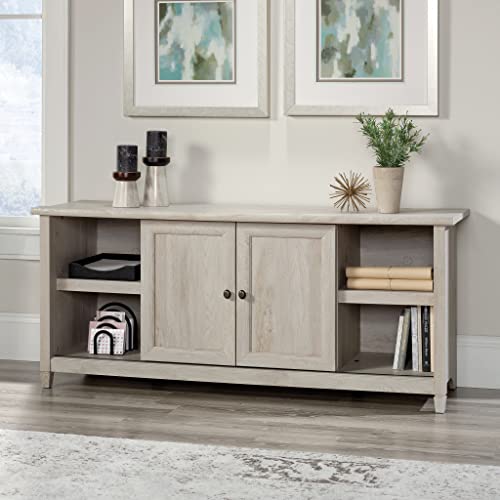 Sauder Edge Water Tv Credenza With Shelves & Sliding Doors, Chalked Chestnut Finish #TOP1