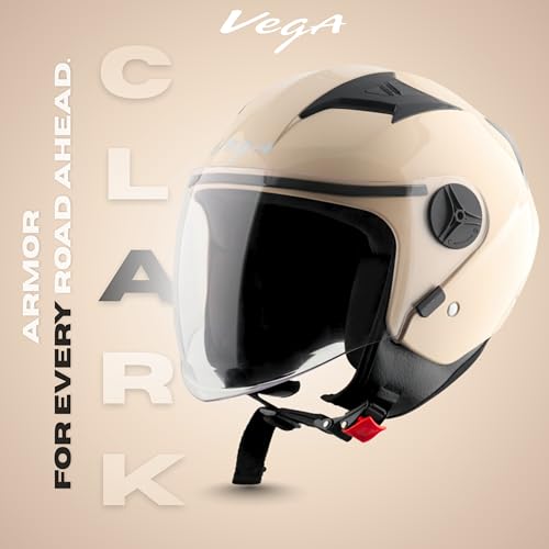 Image of Vega VO-05 Clark ISI Certified Open Face Motorcycle Helmet with High-Impact ABS Shell, UV-Resistant Scratch-Resistant Visor, Comfortable Breathable Inner Padding & Secure Fit - Ivory - L