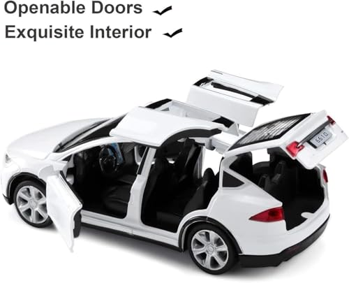 Image of 1:32 Tesla Model X Toy Car with Pull-Back Action Lights, Sound and openable Doors.Durable diecast Model for Kids Aged 3-12 offering Hours of Fun and Realistic Play (White)