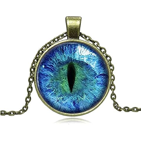 JczR.Y Classic Cat Eyes Crystal Jewelry Sets Dragon Eyes Moon Shape Necklace Bracelet Earrings for Women Fashion Jewelry (G:Anti-Copper/Blue) Cover