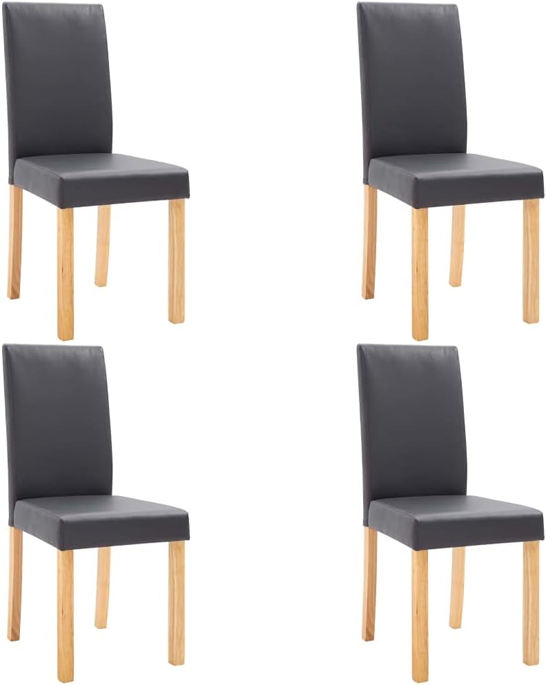 vidaXL Dining Chairs 4 Pcs, Side Chair with Wooden Legs, Accent Dining Chair for Home Kitchen Living Room Bedroom, Gray Faux Leather