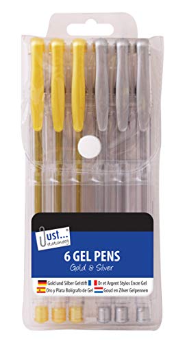 Set de 6 bolígrafos de tinta gel plateado y dorado