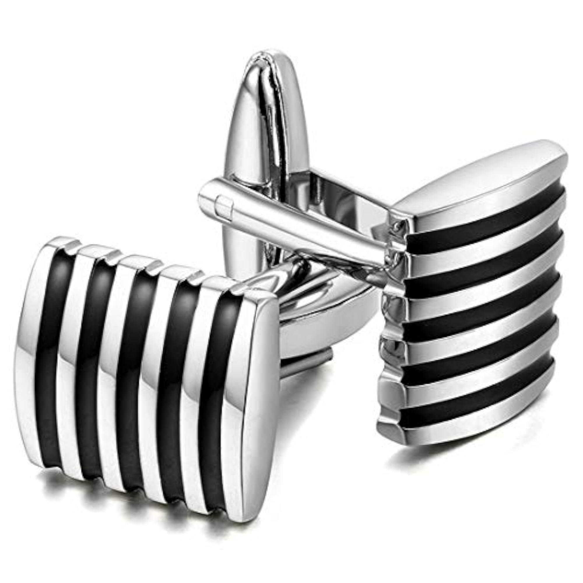 Cufflinks for Men, Black Striped Enamel Finish