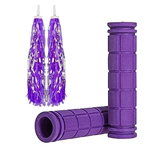 Bike Handlebar Grips Streamers, Non-Slip Soft Rubber Bike Handle Grips for Kids and Girls Boys, Mountain Bike Scooter Cruiser Bicycle Repair Replacement Parts (Purple)