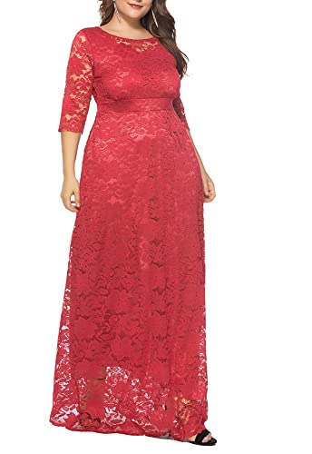 Image of Eternatastic Women's Floral Lace 2 /3 Sleeves Maxi Dress Plus Size Evening Party Dresses