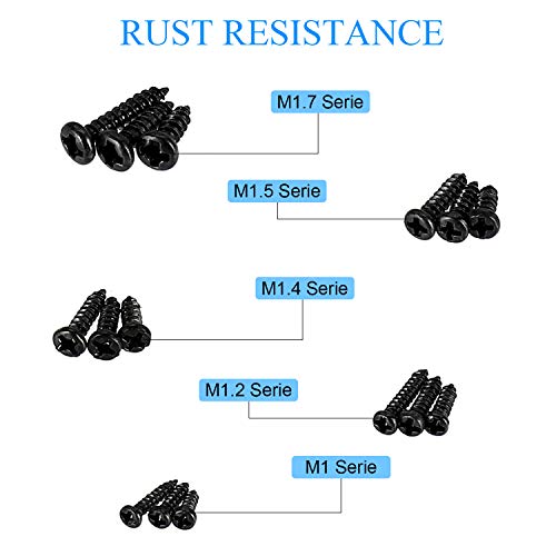 750pcs Black Small Self Tapping Screws M1-1.7