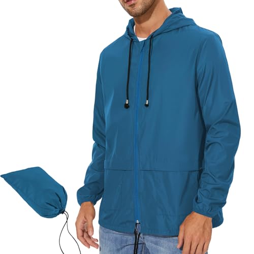Image of Durio Packable Rain Jacket Mens Waterproof with Hood Lightweight Raincoat for Men Hiking Cycling Windbreaker