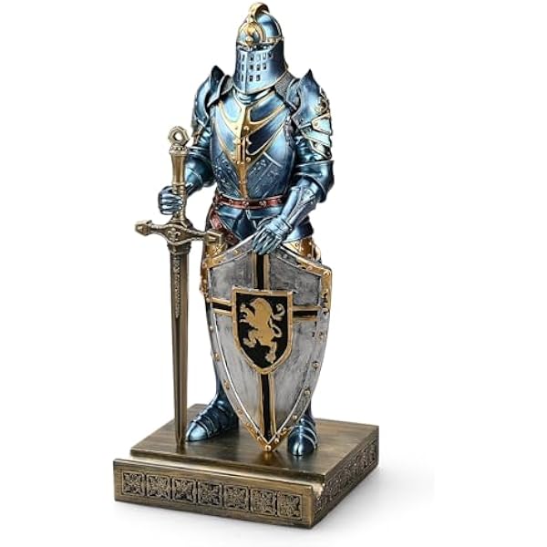 Ozdoba King's Guard figurka rycerza na biurko, akcesoria biurkowe, uchwyt na długopis, stojak do papieru do biura i domu (niebieski)