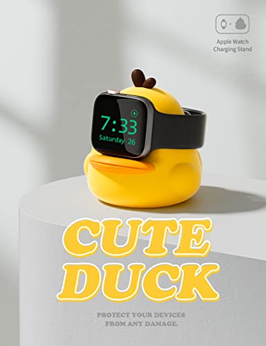 ELETIUO Charger Stand Compatible with Apple Watch Series 49/46/45/44/42/41/40/38mm iWatch Ultra2/Ultra/10/9/8/SE2/7/6/SE/5/4/3/2/1,Cute Duck Silicone Dock,Supports Night Stand Mode,Yellow - Image 2
