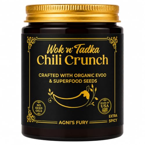 Wok n Tadka Extra Spicy Garlic Chili Crunch 6oz, No Seed Oils, Hot Chili Crisp &amp; Chili Oil, Organic Extra Virgin Olive Oil, Gluten Free, Keto, Vegan, Ramen &amp; Dumpling Topping