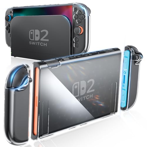 HEYSTOP Carcasa para Nintendo Switch 2 PC Funda Protectora Transparente para Nintendo Switch 2 con Protector de Pantalla Switch 2 y Tapones para Pulgares para Accesorio de Consola Switch 2
