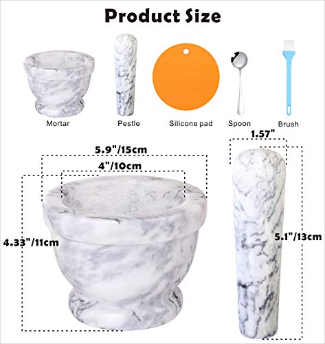 Siparui Mortar And Pestle Marble Set For Spices Pestos Seasonings Pastes Guacamole Herb Bowl 2Cup Easy To Clean Included:silicone Mat,Brush,Stainless Steel Spoon(Large Trophy,White Gray) #TOP1