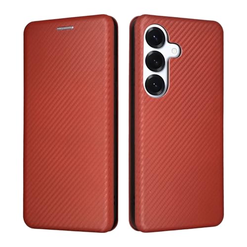 Samsung Galaxy S26 �P�[�X�A�X�����J�[�{���t�@�C�o�[�e�N�X�`�� + PC �n�C�u���b�h�P�[�X���S�ی�ϏՌ��t���b�v�P�[�X�J�o�[ �p(Brown)