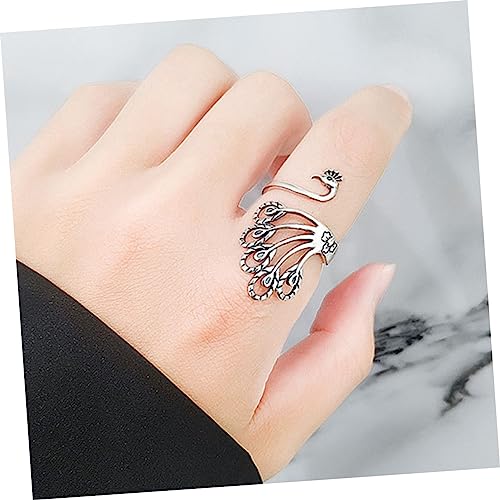 Bague animalière paon ajustable taille unique style rétro - 5