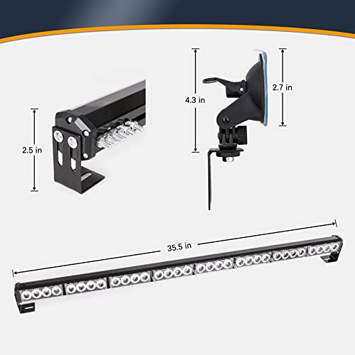 V-Sek 35.5” Hazard Warning Emergency Traffic Advisor Strobe Light Bar 32 Led High Intensity Directional Flashing Safety Lightbar 13 Flashing Modes With Cigarette Lighter & Suction Cups (Amber/Yellow) #TOP5