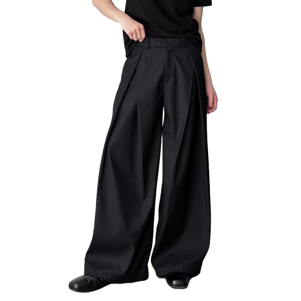Photo 1 of THWEI Men's Baggy Wide Leg Pants Zipper Fly Pleated Trousers Casual Dress Pants with Pocket Black 2XL