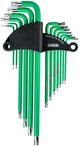 ARES 70166-13-Piece Extra Long Arm Star Key Wrench Set - Chrome Finish with Green High Visibility Anti-Slip Coating - Convenient Storage Case Included