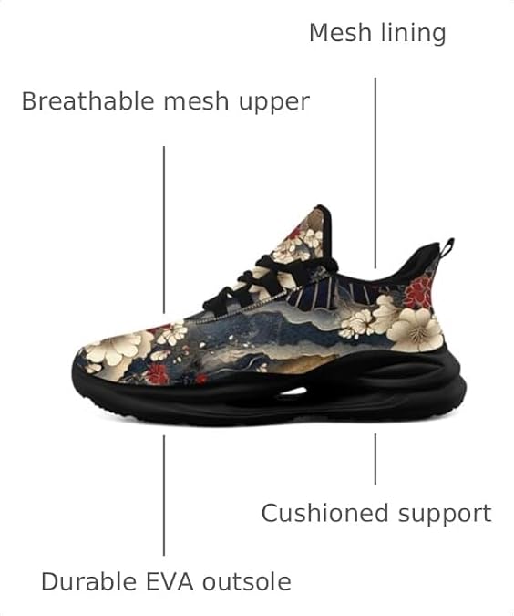 Lightweight Mesh Running Shoes for Men & Women, Breathable Comfortable Stylish Floral Sneakers for Gym Workouts