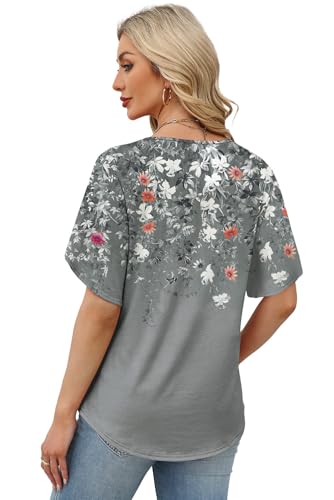 Image of WIHOLL Womens Summer Tops Short Petal Sleeve Shirts Fashion V Neck Womens Clothing