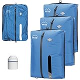 Il y a deux fermetures en D à chaque extrémité du sac qui peuvent être facilement accrochées. La zone transparente sur le devant du sac vous indique quel sac vous voulez sans avoir à ouvrir la fermeture à glissière. La taille des sacs de compression est de 50*36*21 cm, ce qui permet de comprimer sans effort davantage d'articles dans votre valise ou votre sac à dos.