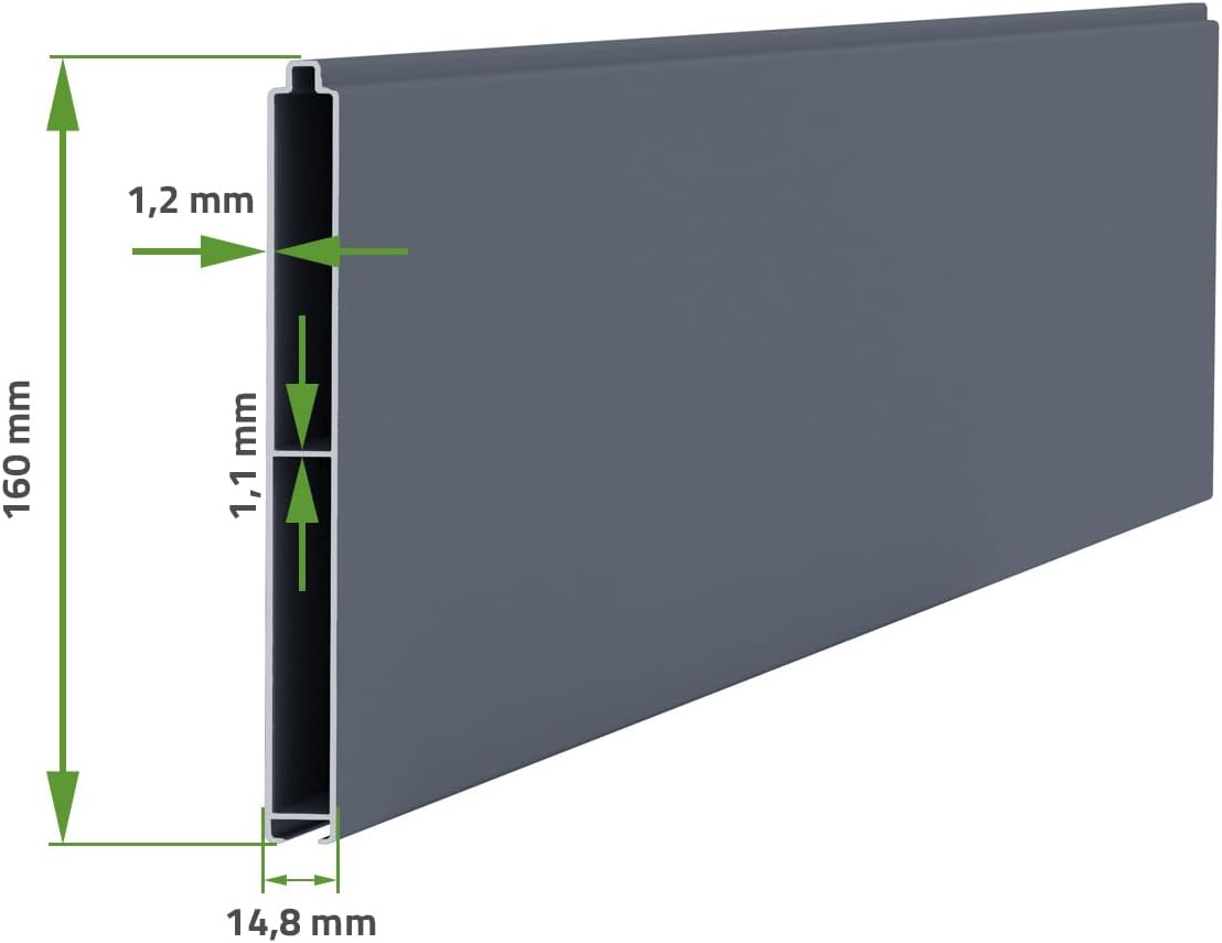 Close-up of an aluminum gate panel showing thickness measurements