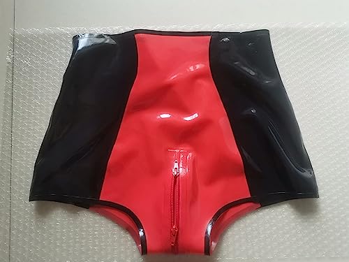 MFMYEE SM Bondage Höschen -Latex Damen Slips Schritt Reißverschluss Gespleißte Farbe Shorts Club Wear Gummihose (L)