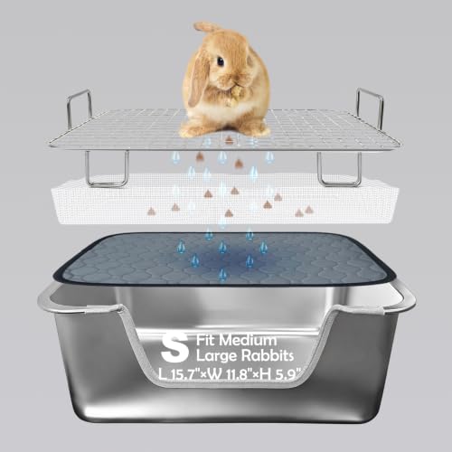 MEEXPAWS Rabbit Litter Box Stainless Steel for Bunny with Grid Odor Control