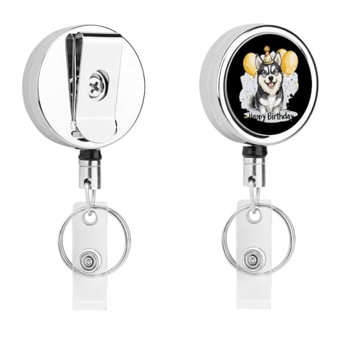 Husky Birthday Retractable Badge Holder Metal ID Name Holder Key Ring with Belt Clip