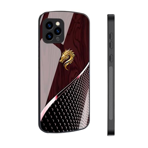 Coque de luxe en verre trempé motif cheval doré et bois pour iPhone 16