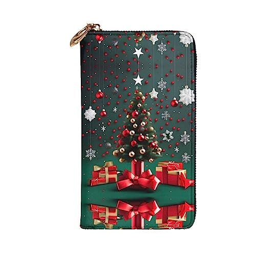 Leather Wallet - Stylish and Functional Wallet for Women with Multiple Compartments and Zipper Design Round Ball Christmas Tree Prints, Black, One Size2