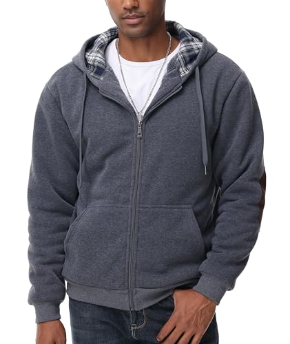 ZITY Mens Flannel Plaid Lined Hoodies Zip Up Heavyweight Sweatshirt Winter Warm Thick Coat2