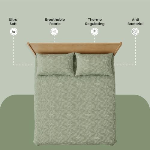 Image of Mush Aura Collection 300 TC Bamboo Bedsheets King Size with Pillow Case | Cooling & Breathable Bedsheets King-Size, Ultra Soft Bamboo Bed Sheet Set for Kingsize Bed (Sage Green)