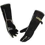 iuhkjnuh Leather Oven Gloves for Women Man, Heat Resistant Fire Long Sleeve Gloves for Tig Mig Stick BBQ Fireplace Animal Handling (16in)