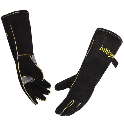 iuhkjnuh leather Welding Gloves for Women Man, Heat Resistant Fire Long Sleeve Gloves for Tig Mig Stick BBQ Fireplace Animal Handling (16in)