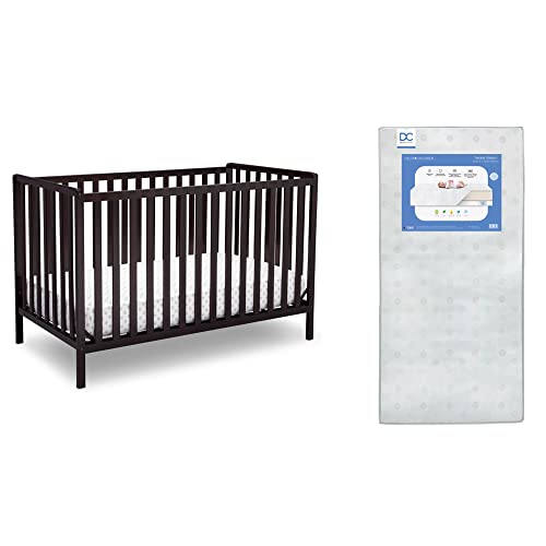 Image of Delta Children Heartland 4-in-1 Convertible Crib, Dark Chocolate + Delta Children Twinkle Galaxy Dual Sided Recycled Fiber Core Crib and Toddler Mattress (Bundle)