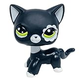 Arkindy Rare Old LPS Black Cat White Flower Eyes Kitty Kitten Pet Shop Cute Bobble Head Action Figures Toy for Kids Boy Girl Gift