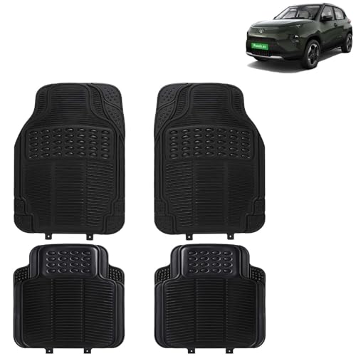 KINGSWAY Accessories Universal Use Anti Skid PVC Car Mat Compatible with Tata Punch EV Year 2024 Onwards, Set of 4 Pcs Anti Slip Car Floor Rubber Mats